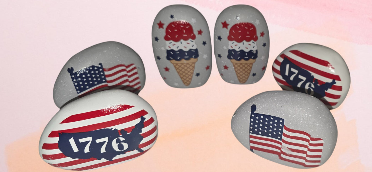 Patriotic Decorative Ice Cream Cone Rock Red, White and Blue