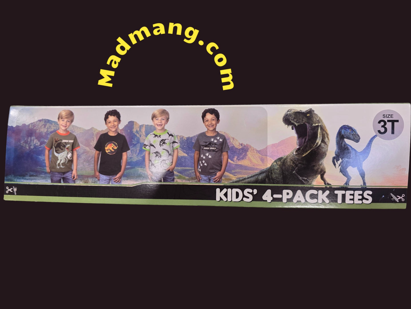 #CL-101-Kids 4 pack Dinosaur Tees Size 3T-7 "Hurry, some sizes may sell out soon grab your T-shirt before it’s too late