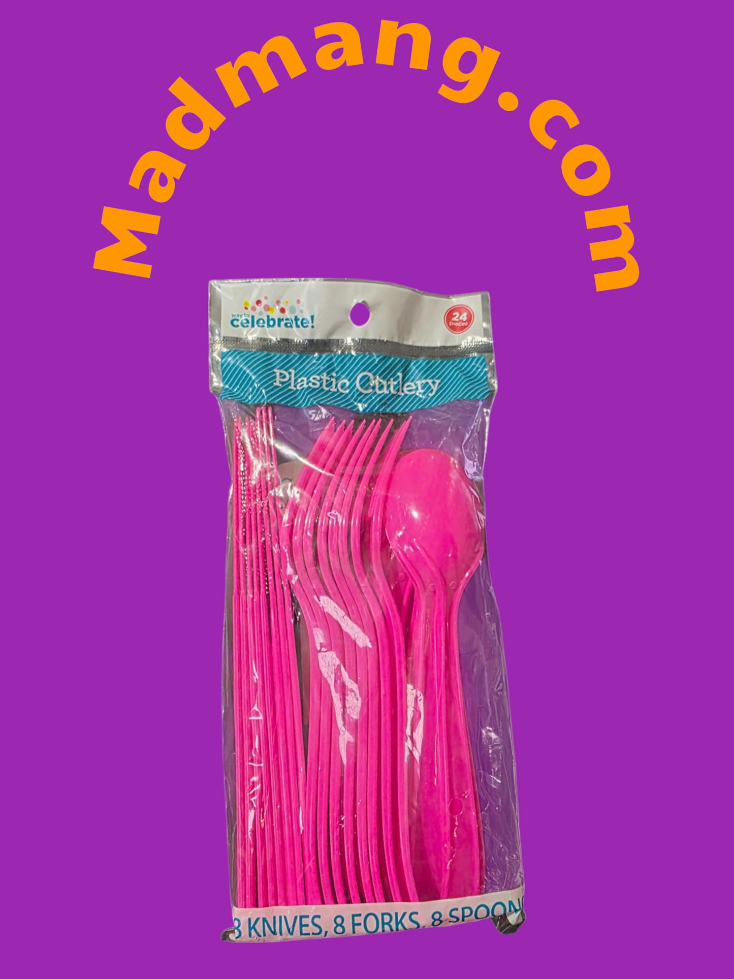 COMBO UTENSILS pink 8 ea, fork, knife, spoon