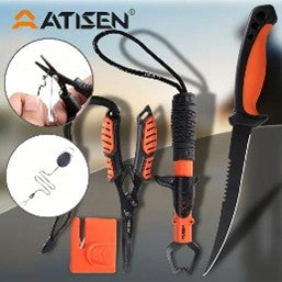 # F-101- 7-Piece Fish Knife Set - Bait Knife, Luya Tongs, Knife Sharpener, Anti-loss Stretch Rope, Fishing Line Clippers, Knife Sharpener - Stainless Steel - For Outdoor Camping, Fishing, Hiking - Perfect Gift for Men & Fishing Enthusiasts #F101