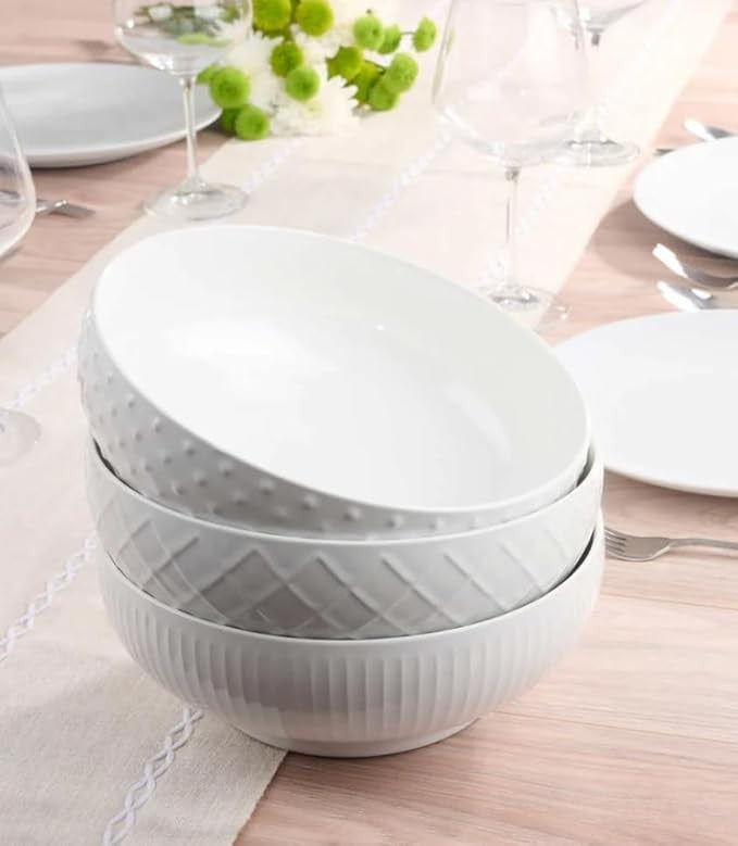 Trudeau 3 piece Porcelain Serving Bowl Set - 9.2 in diameter in White