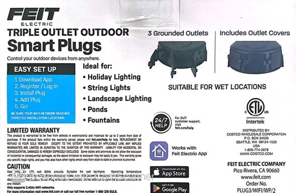 F-112 Triple outlet outdoor smart plug 2 pk