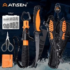 # F-101- 7-Piece Fish Knife Set - Bait Knife, Luya Tongs, Knife Sharpener, Anti-loss Stretch Rope, Fishing Line Clippers, Knife Sharpener - Stainless Steel - For Outdoor Camping, Fishing, Hiking - Perfect Gift for Men & Fishing Enthusiasts #F101