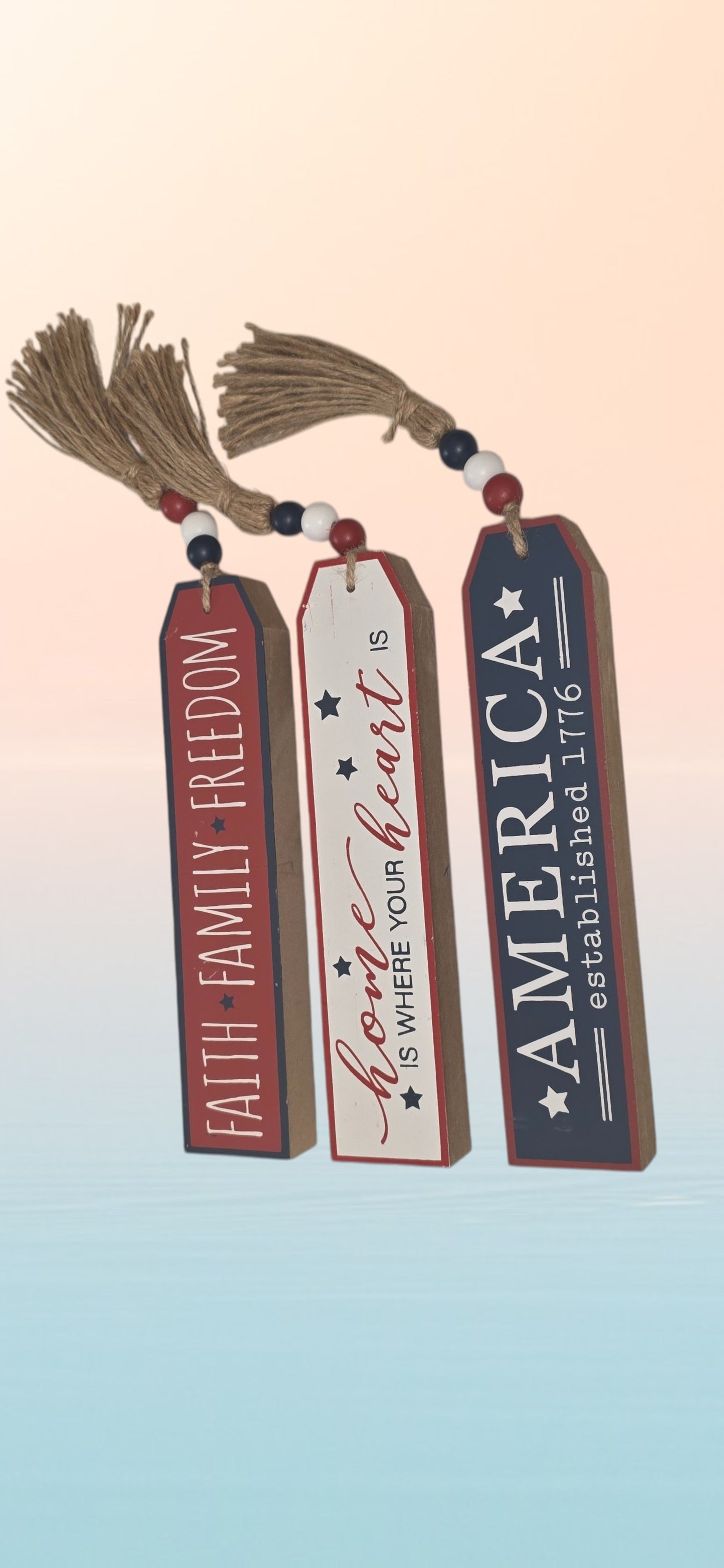 X Patriotic Tabletop Decoration "Family, Faith, Freedom"