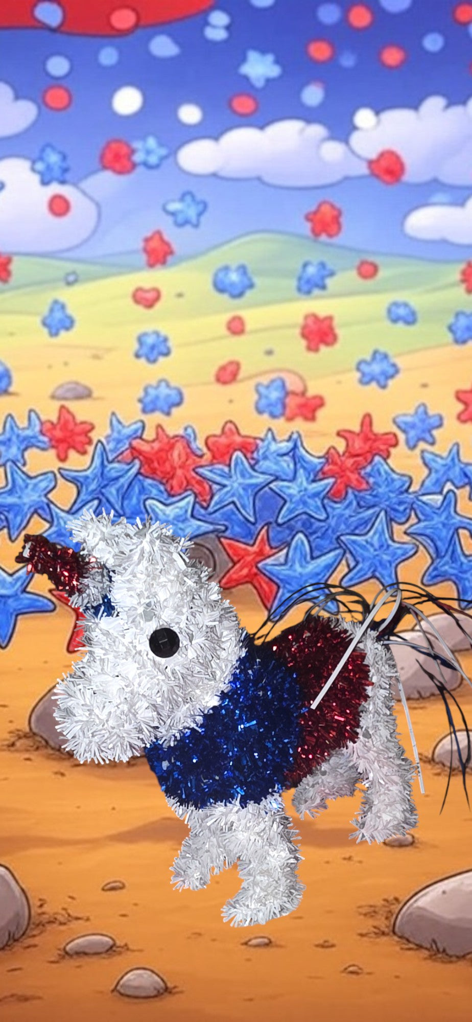 Patriotic, Red and white Garland, Puppy, So Cute!