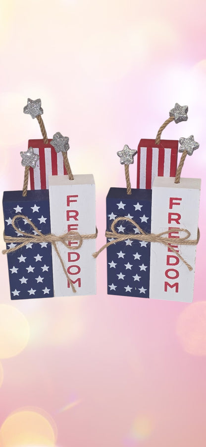 Fourth of July Decorative Wooden Candles for Tabletop
