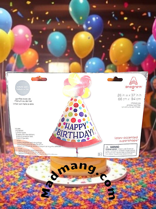 601-CONE-Balloon Happy Birthday Cone Hat specialty