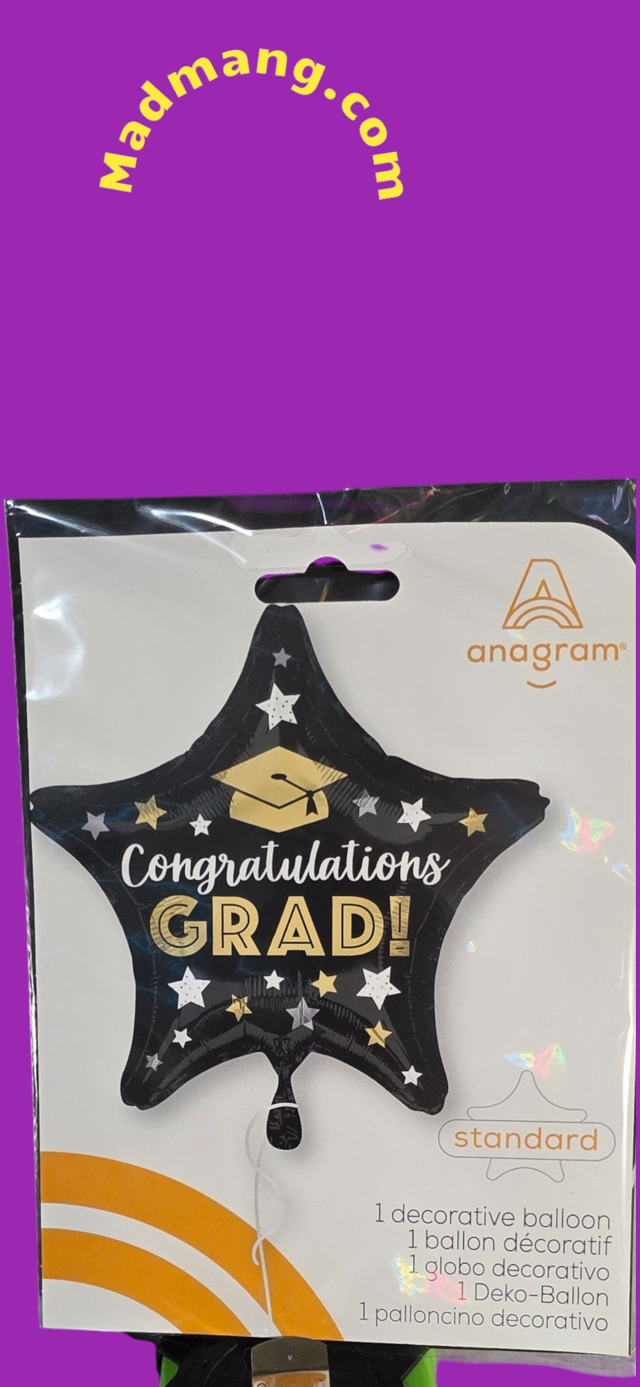 BALLOON, CONGRATS GRAD BLACK STAR