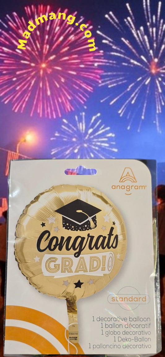 BALLOON, CONGRATS ROUND GOLD BALLOON