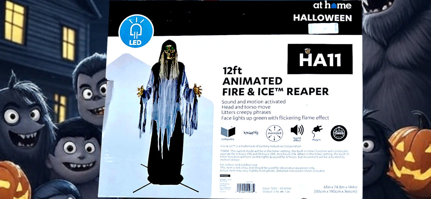 12 ft, Fire and Ice Reaper, Lawn Decoration, Spooky Halloween