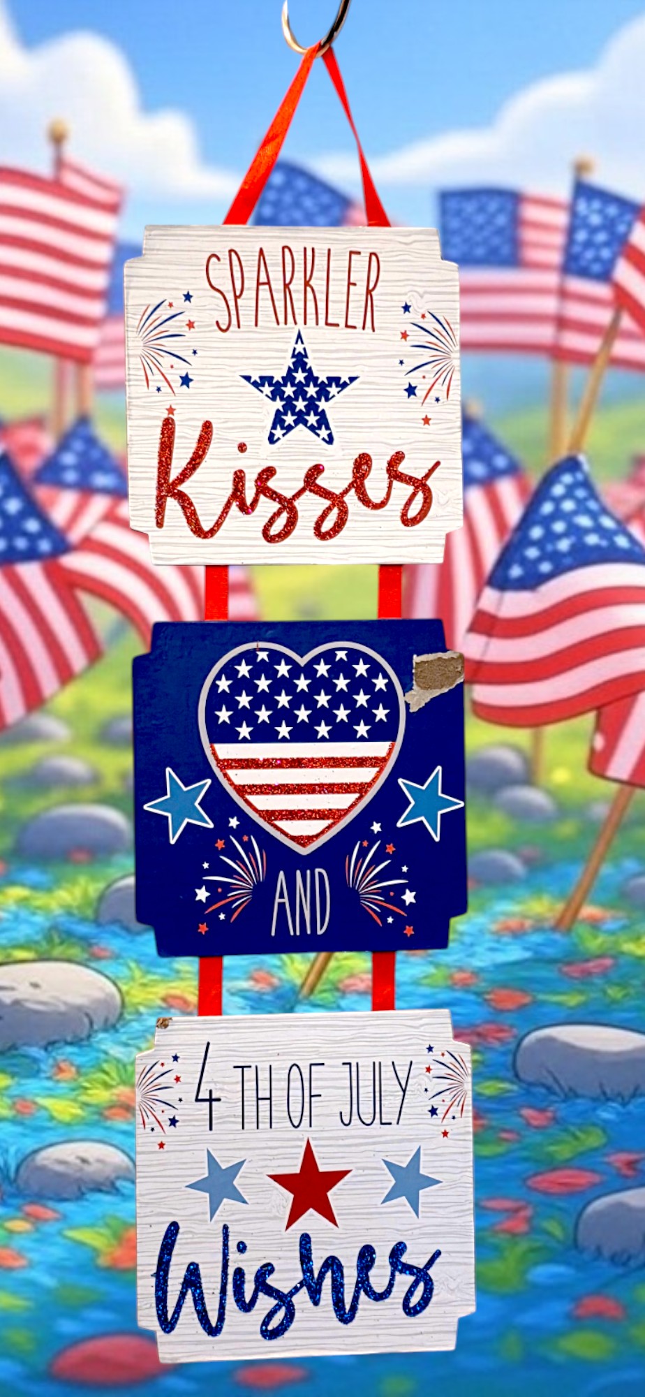 Patriotic Hanging Wall Decoration " Kisses and Wishes"
