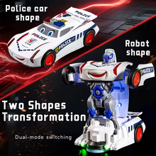 Electric Transforming Police Car Toys for Boys, Obstacle Avoidance, Deformation, Flashing Lights & Music,