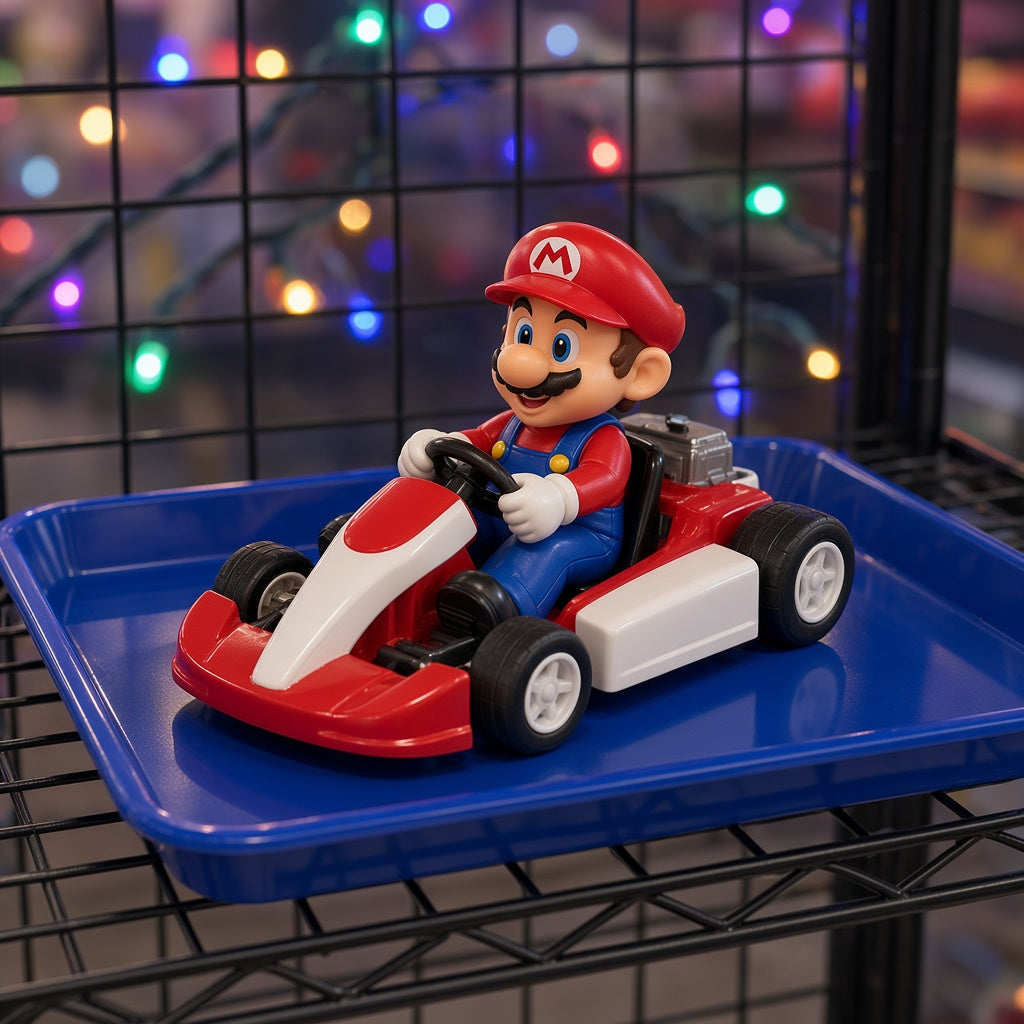 Red and White Championship Go-Kart Racer Bump and Go Light-Up Toy on blue display tray