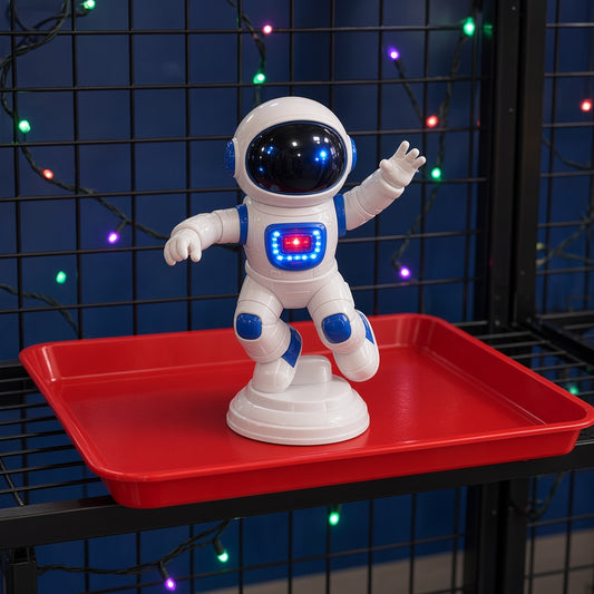Light-Up Dancing Space Astronaut Robot Toy on red display tray