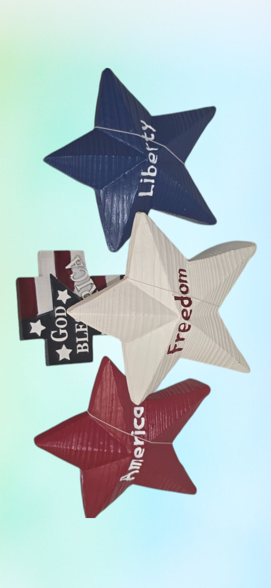 Patriotic Wooden Star Decoration : "White Star Freedom"