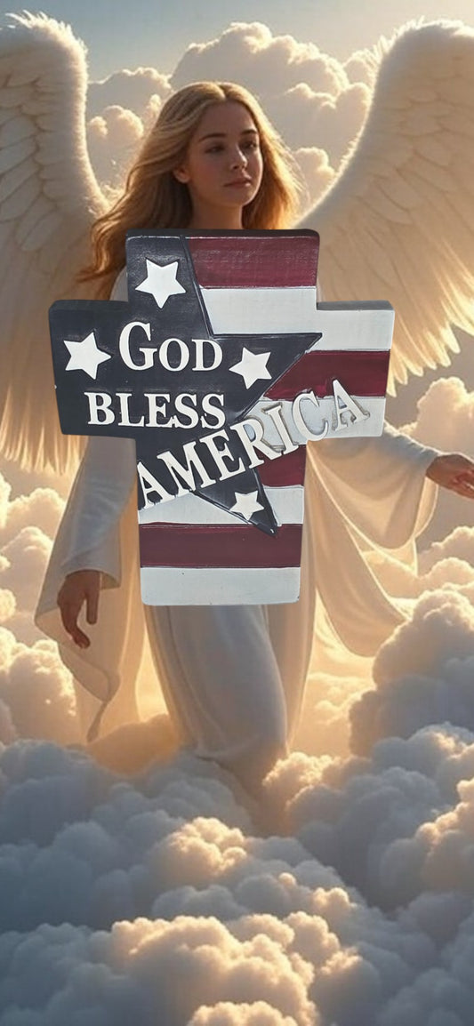 Patriotic, Tabletop, Wooden "God Bless America Cross"