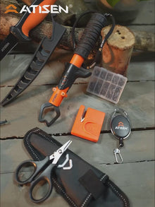 # F-101- 7-Piece Fish Knife Set - Bait Knife, Luya Tongs, Knife Sharpener, Anti-loss Stretch Rope, Fishing Line Clippers, Knife Sharpener - Stainless Steel - For Outdoor Camping, Fishing, Hiking - Perfect Gift for Men & Fishing Enthusiasts #F101