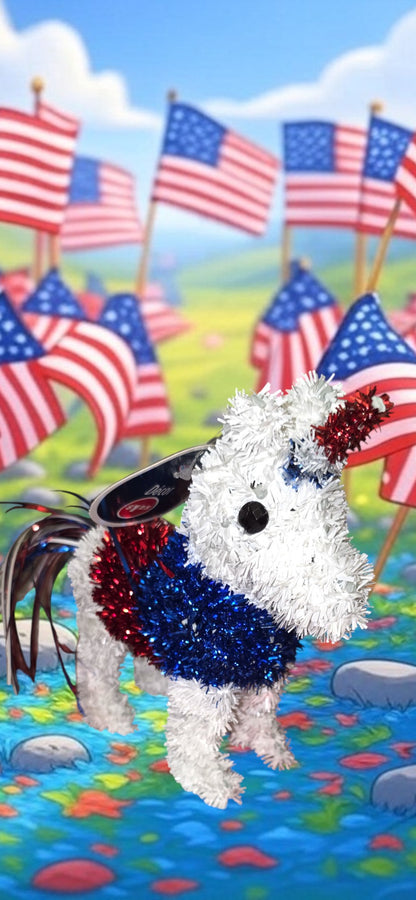 Patriotic, Red and white Garland, Puppy, So Cute!